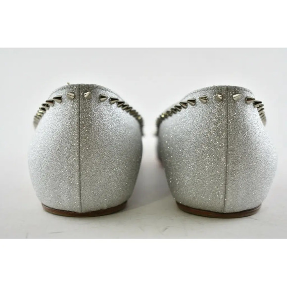 Christian Louboutin Anjalina Flat Silver Glitter Spike Pointed Ballerina 38.5 - Picture 11 of 12
